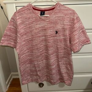 U.S. Polo Assn. Men's Red Heather V-Neck Tee with Logo